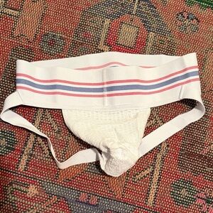 White Jockstrap with Red and Blue Stripes